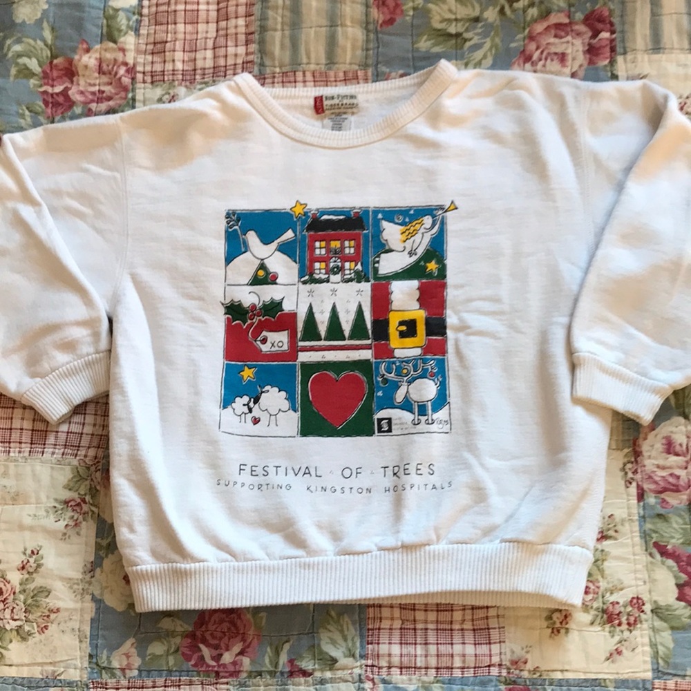 Vintage 90s Winter Christmas Kids Crewneck Sweater Medium
